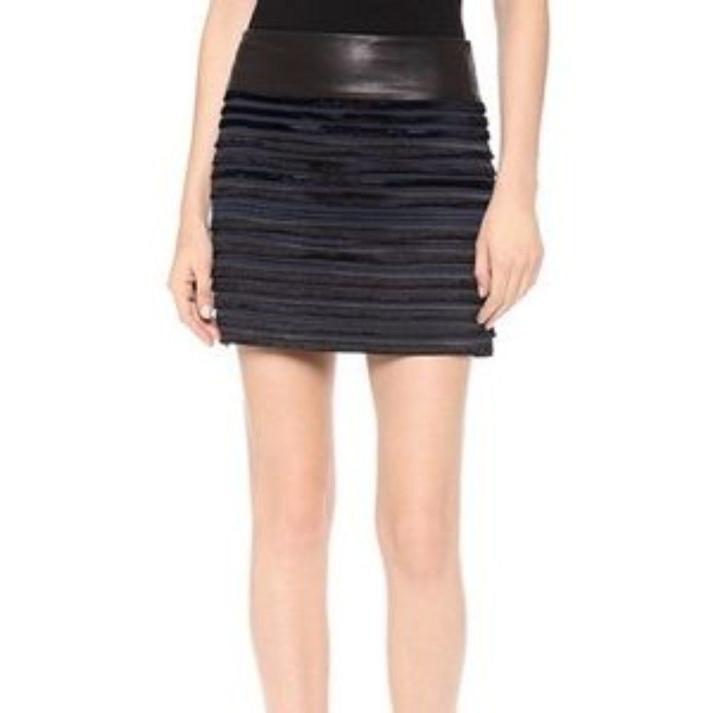 Rag and Bone Midnight blue/blk fringe mini skirt